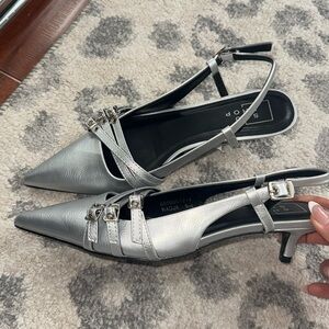 silver kitten heels